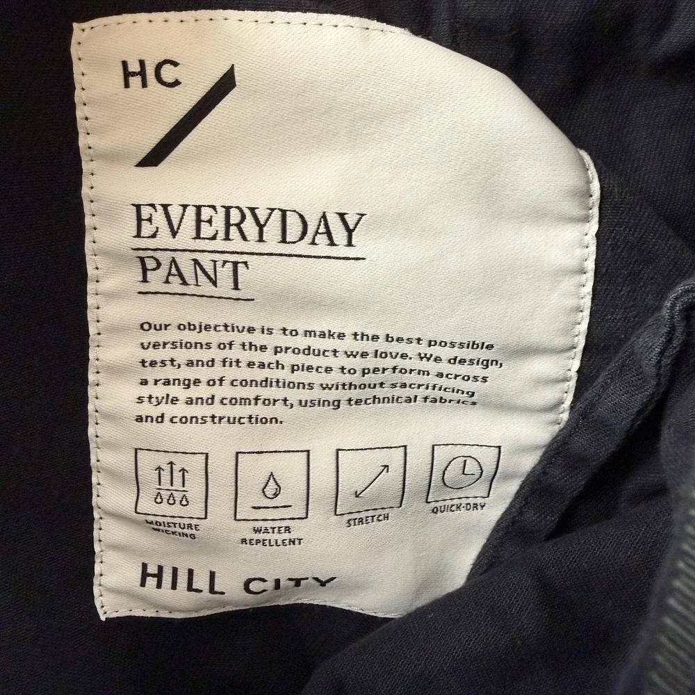 Hill City Everyday Pant Pants Mens 33x29 Gray Slim Chino‎ Stretch Quick Dry